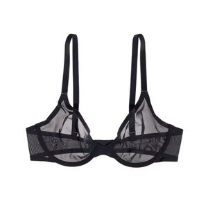 CUUP The Plunge Sheer Black Mesh Bra Women’s Size 34E Underwire 34DD